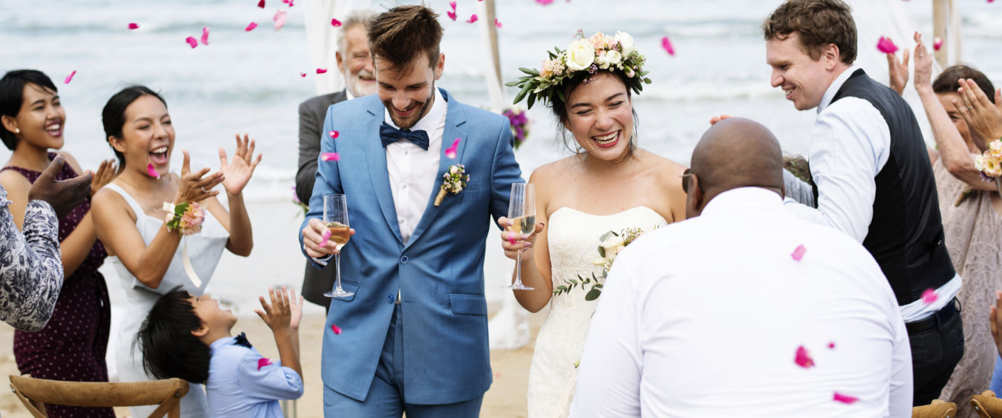 Couple celebrating their wedding nuptuals.